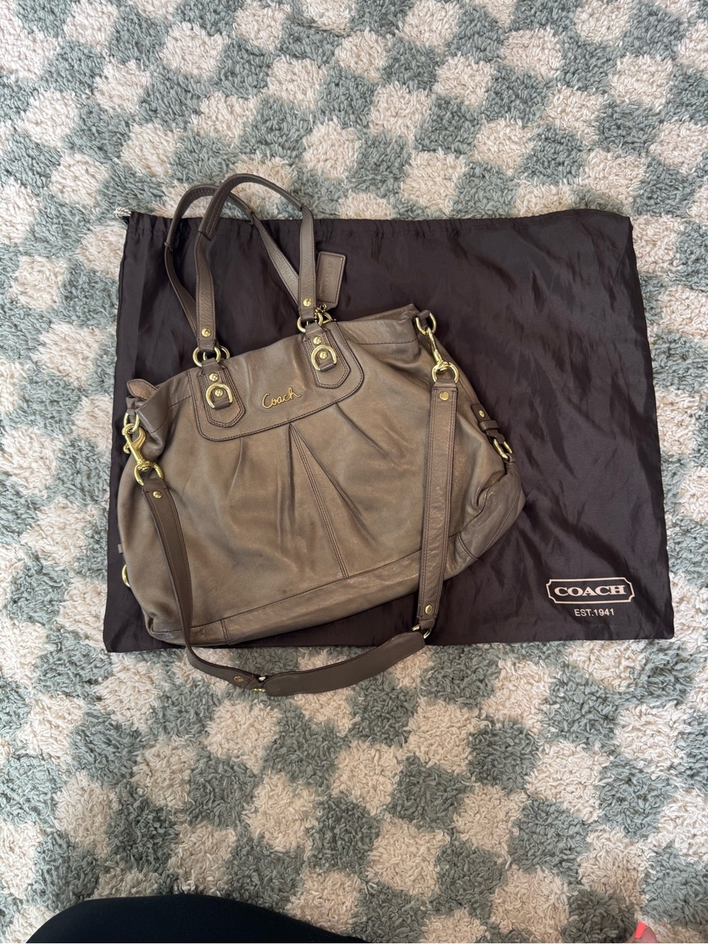 Coach Ashley F15513 Steel Metallic Leather Large Satchel Carryall
